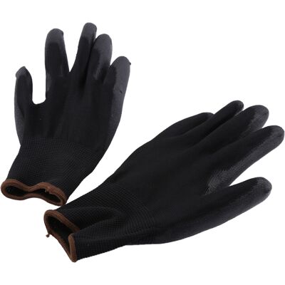 HEAT Schwarze Nylon-arbeitshandschuhe Mit Pu-sicherheitsbeschichtung An Der Handfläche Und Braunem Streifen (l) HEAT Schwarze Nylon-arbeitshandschuhe Mit Pu-sicherheitsbeschichtung An Der Handfläche Und Braunem Streifen (l)