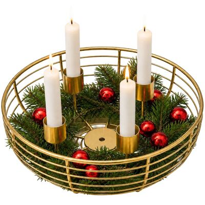 Relaxdays Adventskranz, 4 Stabkerzen, Metall, Hxd: 6 X 20,5 Cm, Moderne Adventsdekoration, Weihnachtskranz Rund, Gold Relaxdays Adventskranz, 4 Stabkerzen, Metall, Hxd: 6 X 20,5 Cm, Moderne Adventsdekoration, Weihnachtskranz Rund, Gold