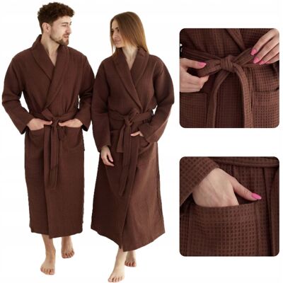 OEM Langer, Dünner Unisex-bademantel Mit Taschen, 100 % Baumwolle, Schnelltrocknend, Braun, Größe Xl OEM Langer, Dünner Unisex-bademantel Mit Taschen, 100 % Baumwolle, Schnelltrocknend, Braun, Größe Xl