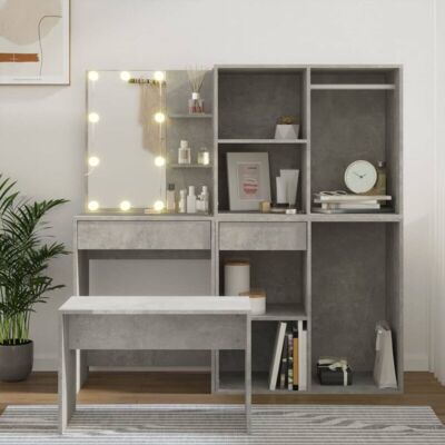 vidaXL Schminktisch-Set mit LED Beton Grau - Schlafzimmermöbel vidaXL Schminktisch-Set mit LED Beton Grau - Schlafzimmermöbel
