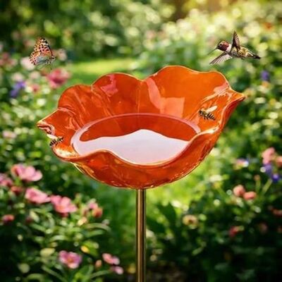 OEM Orangefarbenes Vogelbad Für Den Außenbereich, Pflanzkübel Mit Ständer, Vogeltränke, Dekorativer Futterspender Für Terrasse Oder Garten. OEM Orangefarbenes Vogelbad Für Den Außenbereich, Pflanzkübel Mit Ständer, Vogeltränke, Dekorativer Futterspender Für Terrasse Oder Garten.
