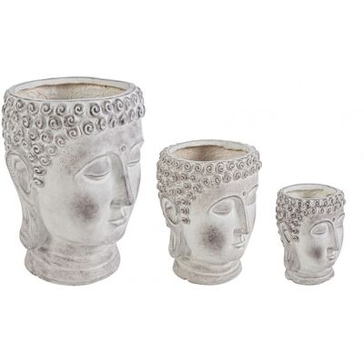 Bizzotto - Set Mit 3 Garten Vasen Buddha-kopf Für Pflanzen Im Außenbereich. Bizzotto - Set Mit 3 Garten Vasen Buddha-kopf Für Pflanzen Im Außenbereich.