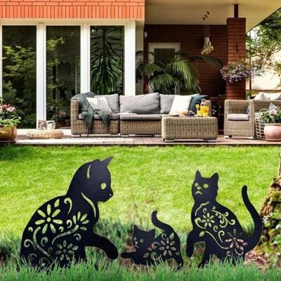 OEM Metallene Gartenskulpturen Mit Katzenmotiven, Bestehend Aus 30 Schwarzen, Tierförmigen Bodenornamenten In Katzensilhouette-form. OEM Metallene Gartenskulpturen Mit Katzenmotiven, Bestehend Aus 30 Schwarzen, Tierförmigen Bodenornamenten In Katzensilhouette-form.