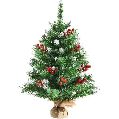 Costway 60cm Kleiner Weihnachtsbaum, Mini Weihnachtsbaum Mit 108 Zweigen, Roten Beeren Und Sockel, Künstlicher Tisch Weihnachtsbaum Für Haus Büro Costway 60cm Kleiner Weihnachtsbaum, Mini Weihnachtsbaum Mit 108 Zweigen, Roten Beeren Und Sockel, Künstlicher Tisch Weihnachtsbaum Für Haus Büro