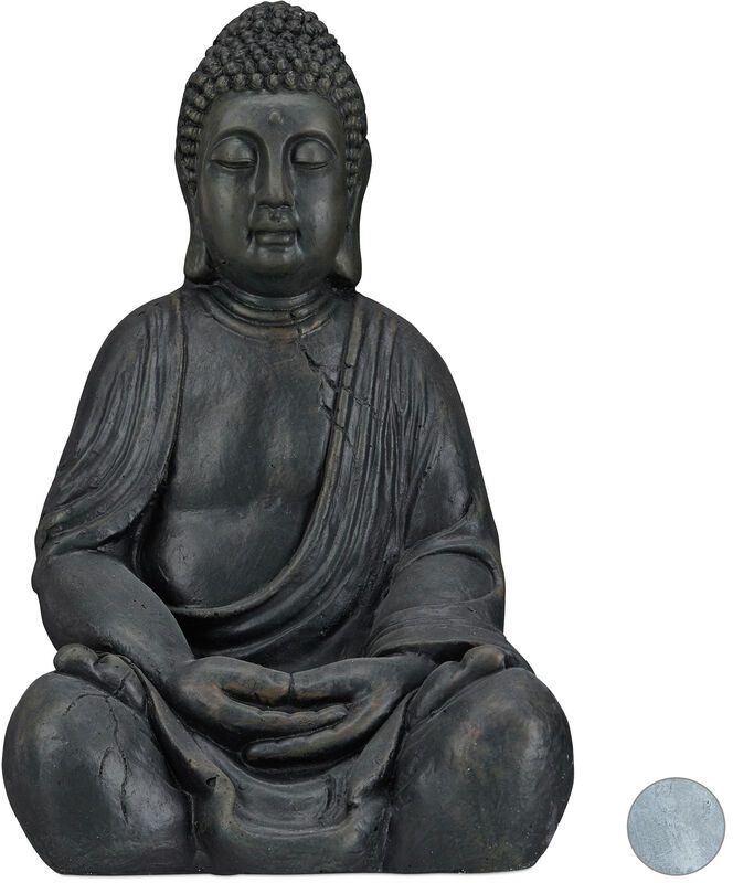 Relaxdays - xl Buddha Figur sitzend, 50 cm hoch, Feng Shui, Outdoor, Garten Dekofigur, große Zen Buddha Statue, dunkelgrau