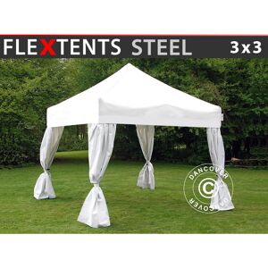 Dancover - Faltzelt Faltpavillon Wasserdicht FleXtents Steel 3x3m Weiß, mit 4 Gardinen - Weiß