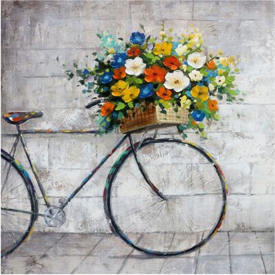 Kuateh - Figurative Gemälde Kuatéh 100 X 100 Cm Fahrrad Mit Blumen Ölgemälde Kuateh - Figurative Gemälde Kuatéh 100 X 100 Cm Fahrrad Mit Blumen Ölgemälde