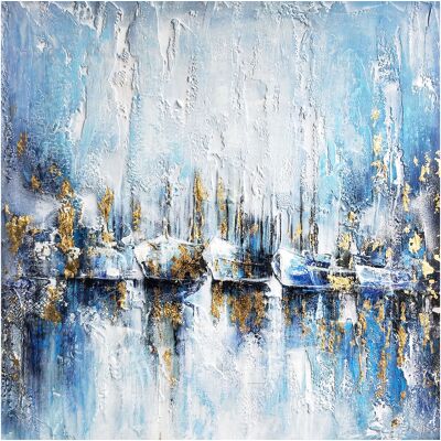 KUATEH Abstrakte Gemälde Kuatéh 100x100 Cm Boote Mit Blauem Hintergrund Ölgemälde KUATEH Abstrakte Gemälde Kuatéh 100x100 Cm Boote Mit Blauem Hintergrund Ölgemälde
