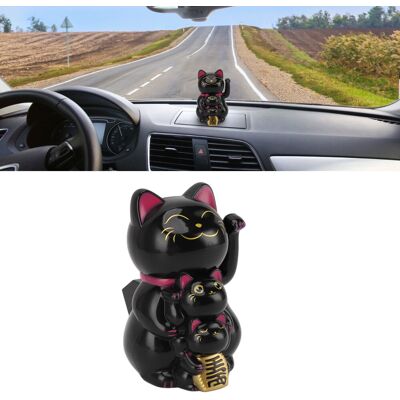 JUTE 11,4 Cm (4,5 Zoll) Große, Solarbetriebene, Lächelnde Feng-shui-katze Für Die Mittelkonsole Im Auto, Automatische Solarbetriebene Glückskatze, Glückskatzen-dekoration Für Bürokassen, Schwarz JUTE 11,4 Cm (4,5 Zoll) Große, Solarbetriebene, Lächelnde Feng-shui-katze Für Die Mittelkonsole Im Auto, Automatische Solarbetriebene Glückskatze, Glückskatzen-dekoration Für Bürokassen, Schwarz