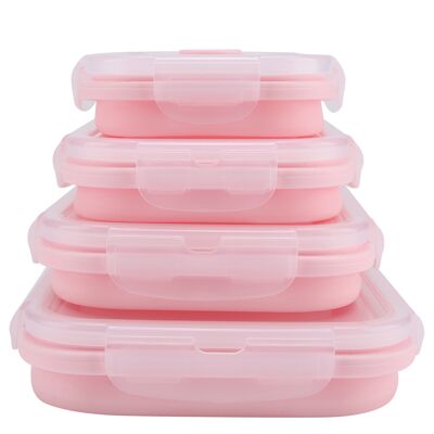 HEAT Faltbare, Tragbare Silikon-lunchbox, Set Aus Pinkfarbenen, Mikrowellengeeigneten Lebensmittelbehältern, Lunchbox Für Mahlzeiten Unterwegs HEAT Faltbare, Tragbare Silikon-lunchbox, Set Aus Pinkfarbenen, Mikrowellengeeigneten Lebensmittelbehältern, Lunchbox Für Mahlzeiten Unterwegs