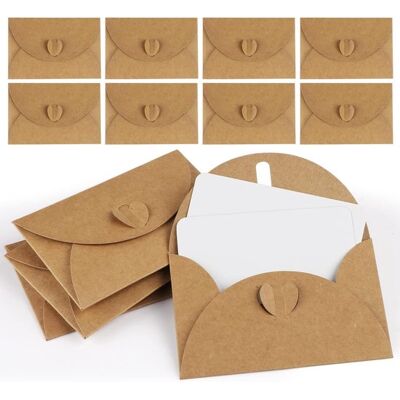 OEM Set Mit 50 Mini-umschlägen Enthält 50 Karten Vintage-kraftpapierumschläge Mit Herzförmigem Verschluss Ideal Für Bargeld Geschenkkarten Und OEM Set Mit 50 Mini-umschlägen Enthält 50 Karten Vintage-kraftpapierumschläge Mit Herzförmigem Verschluss Ideal Für Bargeld Geschenkkarten Und