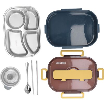 HEAT Edelstahl-lunchbox Für Büroangestellte, Schüler, Kinder, Kantinenbox Mit Fächern, Isoliert (blau-gelbe Lunchbox Mit Vier Fächern, Suppenschüssel, Einzel-lunchbox) HEAT Edelstahl-lunchbox Für Büroangestellte, Schüler, Kinder, Kantinenbox Mit Fächern, Isoliert (blau-gelbe Lunchbox Mit Vier Fächern, Suppenschüssel, Einzel-lunchbox)