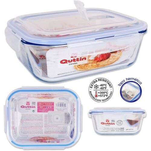 QUTTIN Rechteckiges Glas mit hermetischem Ventil 20,5 x 15,3 cm 1000 cc