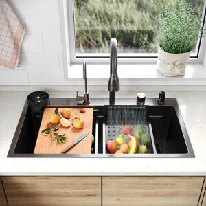 Küchenspüle Edelstahl Einbauspüle 80x45cm Einzelbecken Multifunktions mit 360°Ausziehbarer Wasserhahn Seifenspender und Abtropfbecken - Sonni Küchenspüle Edelstahl Einbauspüle 80x45cm Einzelbecken Multifunktions mit 360°Ausziehbarer Wasserhahn Seifenspender und Abtropfbecken - Sonni