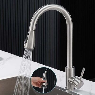 ABYSSE Ausziehbare Küchenarmatur, Küchenmischer Aus Edelstahl 304, 360° Schwenkbarer Spültischhahn Mit Hohem Auslauf Und 3-wege-bedienung, Gebürstete Oberfläche, Erhältlich Mit Warmwasser ABYSSE Ausziehbare Küchenarmatur, Küchenmischer Aus Edelstahl 304, 360° Schwenkbarer Spültischhahn Mit Hohem Auslauf Und 3-wege-bedienung, Gebürstete Oberfläche, Erhältlich Mit Warmwasser