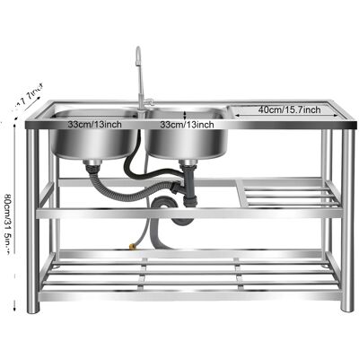 OEM Küchenspüle, Doppelbecken, 360° Schwenkbarer Wasserhahn, Silber OEM Küchenspüle, Doppelbecken, 360° Schwenkbarer Wasserhahn, Silber