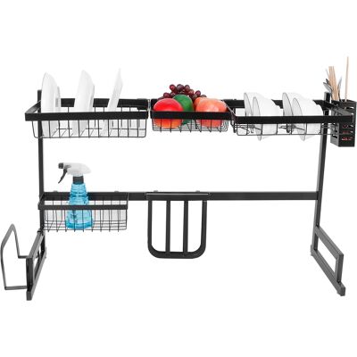 HEAT 85 Cm Abtropfgestell Aus Edelstahl, Schwarzes Küchenregal, Abtropforganizer Für Die Spüle HEAT 85 Cm Abtropfgestell Aus Edelstahl, Schwarzes Küchenregal, Abtropforganizer Für Die Spüle