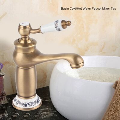 HEAT Mit Antikmuster Einhebelmischer Wasserhahn Für Waschbecken, Kalt-/warmwasser, Badarmatur In Antikoptik, Floralem Design, Einlochmontage HEAT Mit Antikmuster Einhebelmischer Wasserhahn Für Waschbecken, Kalt-/warmwasser, Badarmatur In Antikoptik, Floralem Design, Einlochmontage