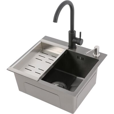 SENDERPICK Küchenspüle 40 X 45 Cm, Einzelbecken Aus Edelstahl, Schwarz, Inklusive Set Mit Wasserhahn, Siphon, Seifenspender Und Sieb SENDERPICK Küchenspüle 40 X 45 Cm, Einzelbecken Aus Edelstahl, Schwarz, Inklusive Set Mit Wasserhahn, Siphon, Seifenspender Und Sieb