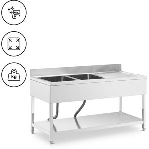 ROYAL CATERING Spültisch 2 Becken zu 400 x 500 x 250 mm Ablage Edelstahl Gastro-Spültisch