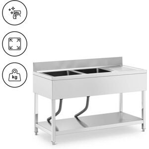 ROYAL CATERING Spültisch 2 Becken zu je 400 x 400 x 250 mm Ablage Edelstahl-Spültisch Gastro