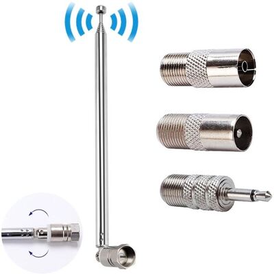 OEM Teleskop-antenne Für Fm/dab-radios, 75 Cm – F-stecker Mit 3 Adaptern – Dab-antennen-reparaturset – Av-receiver – Universalantenne Für Am/fm/dab OEM Teleskop-antenne Für Fm/dab-radios, 75 Cm – F-stecker Mit 3 Adaptern – Dab-antennen-reparaturset – Av-receiver – Universalantenne Für Am/fm/dab