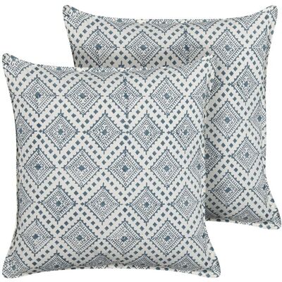 Beliani Baumwollkissen Blau und Weiß 45x45cm - Kissen Beliani Baumwollkissen Blau und Weiß 45x45cm - Kissen