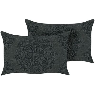 Beliani - Dekokissen 2er Set Dunkelgrau Baumwolle Rechteckig 50 X 30 Cm Boho-stil Wohnzimmer Salon Schlafzimmer Beliani - Dekokissen 2er Set Dunkelgrau Baumwolle Rechteckig 50 X 30 Cm Boho-stil Wohnzimmer Salon Schlafzimmer