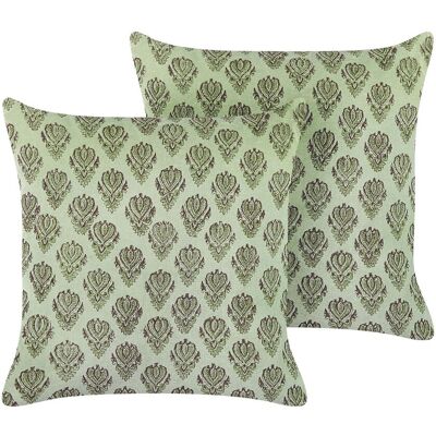 Beliani Samt Blumenmuster Kissen - 45x45cm - Grün Beliani Samt Blumenmuster Kissen - 45x45cm - Grün