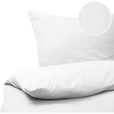 Beliani Bettbezug-Set Weiß Gestreift Baumwollsatin 155 x 220 cm Beliani Bettbezug-Set Weiß Gestreift Baumwollsatin 155 x 220 cm