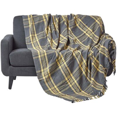 Homescapes Grau & Gelb Tartan Überwurf - Sofa & Bett Homescapes Grau & Gelb Tartan Überwurf - Sofa & Bett