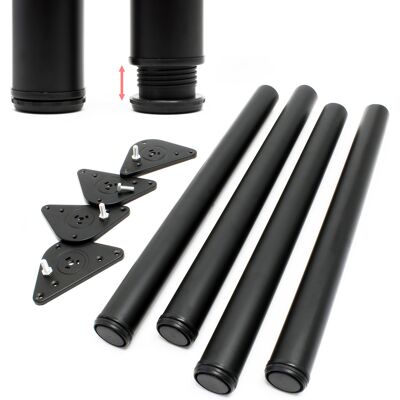 Edelstahl Tischbein Set, Schwarz, 4 Möbelfüße Ø 60 Mm Und Mit Verstellbarer Länge 710-740 Mm, Bis 200 Kg Tragkraft - Wiltec Edelstahl Tischbein Set, Schwarz, 4 Möbelfüße Ø 60 Mm Und Mit Verstellbarer Länge 710-740 Mm, Bis 200 Kg Tragkraft - Wiltec