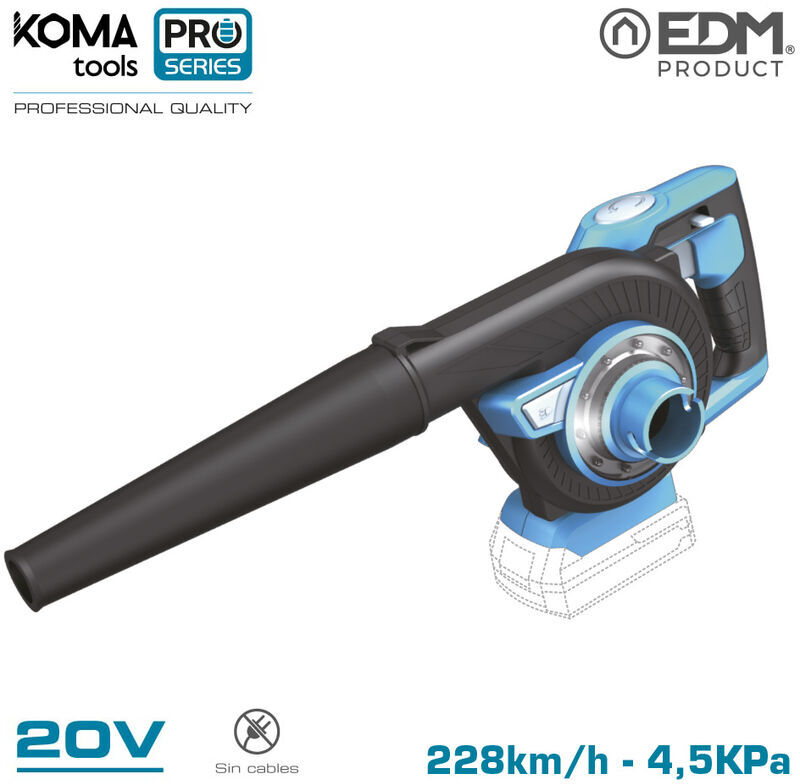 EDM E3/08767 Aspirador Soplador 20V (Sin Bateria y Cargador) 97X93Cm Koma Tools Pro Series Battery