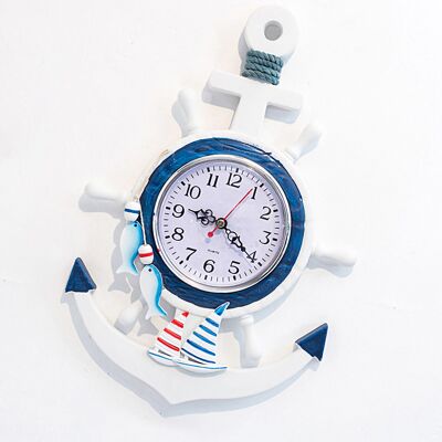 JUTE Eine Originelle Und Kreative Nautische Uhr In Blau Und Weiß, Verziert Mit Einem Ruder Und Einem Anker, Symbolen Für Fülle Und Wohlstand. (34 Cm Hoch, 23 Cm Breit) JUTE Eine Originelle Und Kreative Nautische Uhr In Blau Und Weiß, Verziert Mit Einem Ruder Und Einem Anker, Symbolen Für Fülle Und Wohlstand. (34 Cm Hoch, 23 Cm Breit)