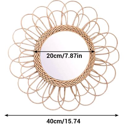 HEAT 40 Cm Hängespiegel, Runder Wandspiegel Aus Rattan Mit Sonnenblumenmotiv, Boho-stil, Schminkspiegel Aus Korbgeflecht HEAT 40 Cm Hängespiegel, Runder Wandspiegel Aus Rattan Mit Sonnenblumenmotiv, Boho-stil, Schminkspiegel Aus Korbgeflecht