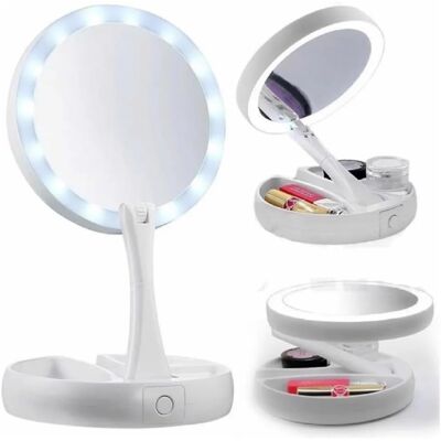 TRUVO Kosmetikspiegel Mit Led-beleuchtung Und Organizer, Doppelseitiger Schminkspiegel Und 10-fach Vergrößernder Spiegel TRUVO Kosmetikspiegel Mit Led-beleuchtung Und Organizer, Doppelseitiger Schminkspiegel Und 10-fach Vergrößernder Spiegel