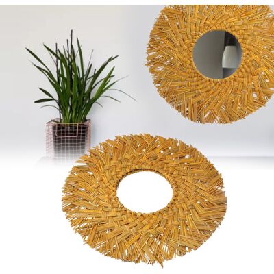 JUTE Dekorativer Spiegel Im Retro-skandinavischen Stil, Verziert Mit Einer Handgeflochtenen Quaste, Ideal Als Wanddekoration Neben Dem Bett Oder Als Hängespiegel, Goldfarben. JUTE Dekorativer Spiegel Im Retro-skandinavischen Stil, Verziert Mit Einer Handgeflochtenen Quaste, Ideal Als Wanddekoration Neben Dem Bett Oder Als Hängespiegel, Goldfarben.