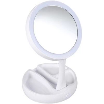 CARMDERING Tragbarer, Faltbarer, Doppelseitiger Kosmetikspiegel Mit Led-beleuchtung Und 1-facher/10-facher Vergrößerung, Tischaufstellung, Batterie- Oder Usb-ladefunktion, 27°-drehung CARMDERING Tragbarer, Faltbarer, Doppelseitiger Kosmetikspiegel Mit Led-beleuchtung Und 1-facher/10-facher Vergrößerung, Tischaufstellung, Batterie- Oder Usb-ladefunktion, 27°-drehung