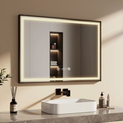 Badspiegel Mit Beleuchtung 100x70cm Badspiegel Schwarzer Rand Led Badezimmerspiegel Mit Touch, Antibeschlage, Uhr, Temperatur, Dimmbar, Memory-funktion, Neutrale Beleuchtung Wandspiegel Ip44 - Emke Badspiegel Mit Beleuchtung 100x70cm Badspiegel Schwarzer Rand Led Badezimmerspiegel Mit Touch, Antibeschlage, Uhr, Temperatur, Dimmbar, Memory-funktion, Neutrale Beleuchtung Wandspiegel Ip44 - Emke