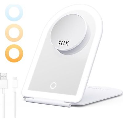 OEM Tragbarer Beleuchteter Kosmetikspiegel Mit 10-facher Vergrößerung, Verstellbarem Touch-led-schminkspiegel Mit 3-farbiger Beleuchtung, Usb-aufladbar Für Reisen Und Schlafzimmer, Weiß OEM Tragbarer Beleuchteter Kosmetikspiegel Mit 10-facher Vergrößerung, Verstellbarem Touch-led-schminkspiegel Mit 3-farbiger Beleuchtung, Usb-aufladbar Für Reisen Und Schlafzimmer, Weiß
