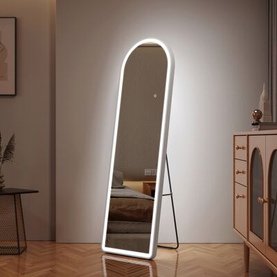 Bogen Standspiegel Ganzkörperspiegel Mit Beleuchtung 3 Lichtfarbe Einstellbar Dimmbar, Mit Rahmen Aus Aluminiumlegierung Für Wohn-,schlaf-, Aufenthalt Und Ankleidezimmer, Weiß, 147x45cm - Emke Bogen Standspiegel Ganzkörperspiegel Mit Beleuchtung 3 Lichtfarbe Einstellbar Dimmbar, Mit Rahmen Aus Aluminiumlegierung Für Wohn-,schlaf-, Aufenthalt Und Ankleidezimmer, Weiß, 147x45cm - Emke