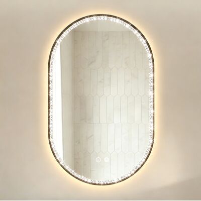 Ovaler Led-badspiegel 50x80 Cm Aus Glas Und Schwarzem Aluminium, Beschlagfrei – Meubliv Ovaler Led-badspiegel 50x80 Cm Aus Glas Und Schwarzem Aluminium, Beschlagfrei – Meubliv