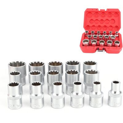 HEAT Satz Mit 16 1/2 Zoll Sae/metrische Steckschlüsseln, Spiegel-nickel-finish, 12 Universalspitzen, Vielzahnspitzen. HEAT Satz Mit 16 1/2 Zoll Sae/metrische Steckschlüsseln, Spiegel-nickel-finish, 12 Universalspitzen, Vielzahnspitzen.