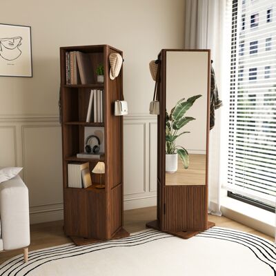 360° Drehbarer 4-in-1-spiegel Mit Schmuckaufbewahrung, Mdf, Walnuss, 50 X 50 X 170 Cm, Okmyhome 360° Drehbarer 4-in-1-spiegel Mit Schmuckaufbewahrung, Mdf, Walnuss, 50 X 50 X 170 Cm, Okmyhome