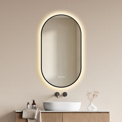 Emke Led Badezimmerspiegel 75 X 45 Cm In Ovaler Kapselform, Badspiegel Mit Beleuchtung, Antibeschlag, Dimmbar, 3 Lichtfarben Schwarz Emke Led Badezimmerspiegel 75 X 45 Cm In Ovaler Kapselform, Badspiegel Mit Beleuchtung, Antibeschlag, Dimmbar, 3 Lichtfarben Schwarz