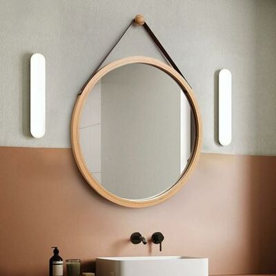 OEM Runder, 45 Cm Großer Wandspiegel Für Badezimmer, Dekorativer Spiegel Mit Holzrahmen Und Haken, Für Schlafzimmer Oder Ankleidezimmer OEM Runder, 45 Cm Großer Wandspiegel Für Badezimmer, Dekorativer Spiegel Mit Holzrahmen Und Haken, Für Schlafzimmer Oder Ankleidezimmer