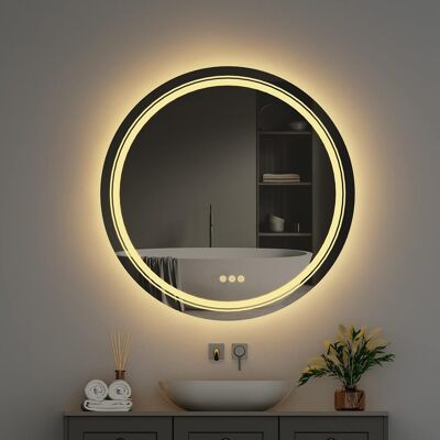 Luvodi - Led Badspiegel Rund 60cm Badezimmerspiegel Mit Beleuchtung, 3 Touchschalter, Spiegelheizung Bad Spiegel, Dimmbar Wandspiegel Schminkspiegel Luvodi - Led Badspiegel Rund 60cm Badezimmerspiegel Mit Beleuchtung, 3 Touchschalter, Spiegelheizung Bad Spiegel, Dimmbar Wandspiegel Schminkspiegel