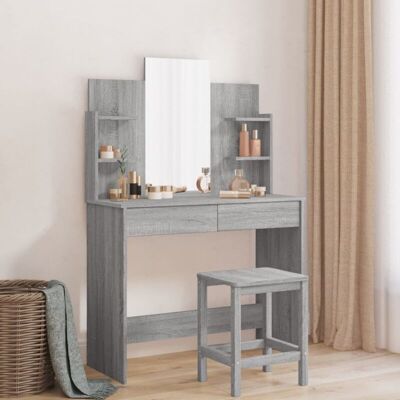 Schminktisch Mit Spiegel Grau Sonoma 96x39x142 Cm - Vidaxl Schminktisch Mit Spiegel Grau Sonoma 96x39x142 Cm - Vidaxl