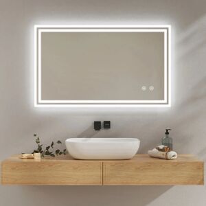 Badspiegel mit Touch 6500K LED-Beleuchtung eckig, Beschlagfrei, Helligkeit Einstellbar, Memory-Funktion, Horizontal&Vertical 100 x 60 cm - Emke