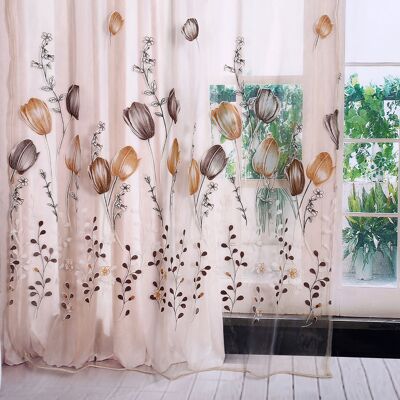HEAT Tüllvoile Mit Tulpenmuster, 100 X 200 Cm, Transparenter Vorhang Für Balkon Und Fenster, Orangefarbene Verzierung, Leichter Voile HEAT Tüllvoile Mit Tulpenmuster, 100 X 200 Cm, Transparenter Vorhang Für Balkon Und Fenster, Orangefarbene Verzierung, Leichter Voile